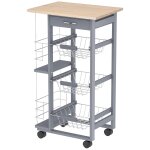 Chariot de service desserte de cuisine a roulettes multi - rangements 3 paniers m�tal tiroir + 2 range ...