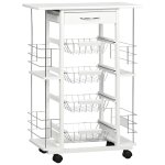 Chariot de service desserte de cuisine a roulettes multi - rangements 4 paniers mtal tiroir + 4 range ...