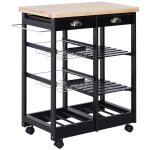 Chariot de service desserte de cuisine a roulettes multi - rangements 74l x 37l x 76h cm plateau bois ...