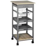 Chariot de service desserte de cuisine a roulettes panier + 2 plateaux amovibles, tiroir, etagre mdf ...