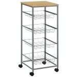 Chariot de service desserte a roulettes multi - rangements 4 tiroirs acier mdf chne clair