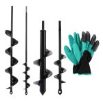 Checarzhn - - no1 - 4 pices mche jardin tariere pour perceuse, foreuse jardin en spirale avec gants ...