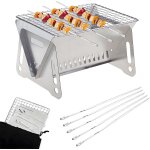 Checarzhn - - no1 - mini barbecue avec 5 pcs inox brochettes, grille barbecue pliable, barbecue portable ...