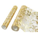 Chemin de table 2 pices, rouleau de ruban de tulle en polyester scintillant avec feuille d'or, dcor ...