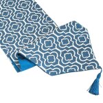 Chemin de table bleu jacquard pour table basse, echarpe de commode a glands pour d�coration de maison, ...