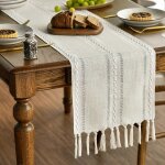 Chemin de table bohme  pompons, style campagnard, lavable, dcoration de table pour fte, anniversaire, ...