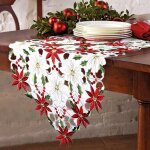 Chemin de table brod� de no�l, chemin de table de luxe houx poinsettia pour d�corations de no�l, 15x70 ...