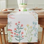 Chemin de table fleurs et plantes colores, 30x140cm chemin de table saisonnier, nappe de mariage printemps ...