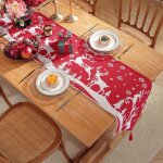 Chemin de table noel 35 x 180cm rouge chemin imprim etanche anti - fouling table  manger rectangulaire ...