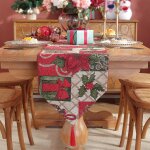 Chemin de table noel 35 x 180cm rouge chemin imprim etanche anti - fouling table a manger rectangulaire ...