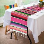 Chemin de table a rayures arc - en - ciel de style mexicain, textile rustique, d�coration de la maison, ...