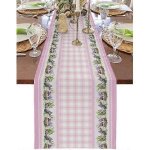 Chemin de table rose à carreaux de pâques, lapin et souris, décorations de table pour fête de mariage, ... Chemin de table rose à carreaux de pâques, lapin et souris, décorations de table pour fête de mariage, ...