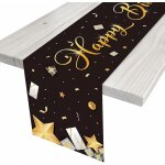 Chenquansarl - nappe d'anniversaire - noir et dor - drapeau de table  happy birthday  - nappe en lin ...