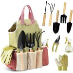 Chenquansarl - outillage de jardin, 9 pices ensemble de jardinage en acier inoxydable avec rangement ...