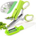 Ciseaux a herbes, ciseaux a feuilles en acier inoxydable, ciseaux de cuisine a 5 lames pour couper poulet, ...