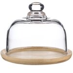 Cloche alimentaire en verre transparent avec plateau en bambou - cloche a gteau pour la protection contre ...