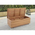 Coffre de jardin 190l en bois exotique d'eucalyptus fsc - 190 l - 48. 5 x 109. 5 x 37 cm - avec roulettes ...