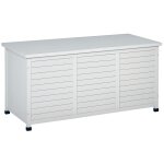 Coffre de rangement ext�rieur fa�ade persienne - coffre jardin 283l - dim. 127 x 56 x 60cm - bois blanc ...