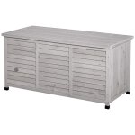 Coffre de rangement ext�rieur fa�ade persienne - coffre jardin 283l - dim. 127 x 56 x 60cm - bois gris ...