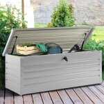 Coffre de rangement m�tal verrouillable gris clair pour jardin 600l 165x70x63 cm