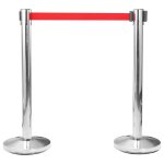 Colonne avec bande de barri�re d'a�roport inox argent�