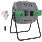 Composteur de jardin - bac � compost pour d�chets - rotatif 360 - double chambre 160 l - acier noir pp ...