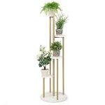 Costway 122, 5cm porte plantes en mtal dor avec surface en faux marbre, etagre echelle  fleurs moderne ...