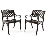 Costway lot de 2 chaises de jardin en fonte d'aluminium avec accoudoirs, fauteuils bistrot pour patio, ...