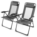 Costway lot de 2 chaises longues pliables - dossier r�glable, si�ge respirant - transat bain de soleil ...