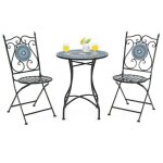 Costway 3 pcs salon de jardin en m�tal - ensemble de table ronde et 2 chaises pliantes - plateau en c�ramique ...