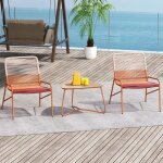 Costway 3 pices ensemble table et chaises de jardin en en rotin pe, chaises a dgrad, table en bois ...