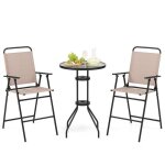 Costway 3pcs salon de jardin - 2 chaises de jardin pliantes, table basse ronde en verre tremp - bistro ...