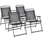 Costway lot de 4 chaises de jardin pliantes en textil�ne avec accoudoirs en m�tal, fauteuil de jardin ...