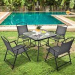 Costway lot de 4 chaises pliantes de jardin en tissu respirant - dossier et accoudoirs - charge 150 kg ...