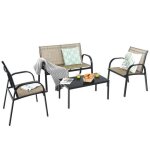 Costway 4 pcs salon de jardin en textilène - ensemble table en verre trempé et chaises, 4 personnes, ... Costway 4 pcs salon de jardin en textilène - ensemble table en verre trempé et chaises, 4 personnes, ...