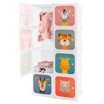 Costway armoire meuble de rangement pour enfants, 8 cubes avec 1 section penderie, joli, assemblage facile, ...