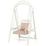 Costway balancelle de jardin, portique avec motif feuilles, coussins inclus. - mini tables lat�rales ...