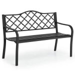 Costway banc de jardin 2 places 128 x 52 x 89 cm en m�tal pour parc v�randa, terrasse, balcon charge ...