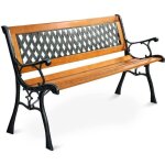Costway banc de jardin mobilier extrieur 125 cm en fonte sige a lattes cadre en bois dossier en plastique ...