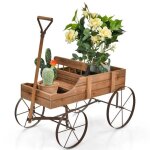 Costway brouette en bois dcorative avec 2 compartiments  planter roues mtalliques poigne charge 15kg ...