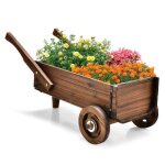 Costway brouette en bois dcorative avec 2 roues, poignes, trou de drainage, support de pot de fleurs ...