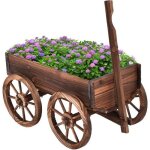 Costway brouette � fleurs en bois jardini�re � roues avec poign�e r�glable et trou de drainage pour ferme, ...