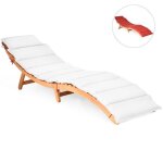 Costway chaise longue pliante en bois massif - coussin rembourr a double face et appui - tte pliable ...