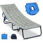 Costway chaise longue pliante avec matelas de camping en velours, appuie - t�te r�glable a 5 positions, ...