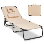 Costway chaise longue pliante rglable a 5 positions avec appuie - tte et cavit faciale, pour terrasse, ...