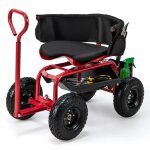 Costway chariot tabouret de jardin pivotant a roulettes mobile avec divers rangements, hauteur rglable ...
