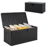 Costway coffre de rangement 378l en r�sine hdpe - ext�rieure, bo�te de rangement imperm�able, couvercle ...