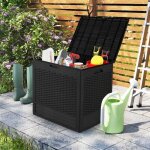 Costway coffre de rangement extérieure 96 en pp - motifs en osier avec couvercle verrouillable noir Costway coffre de rangement extérieure 96 en pp - motifs en osier avec couvercle verrouillable noir