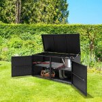Costway coffre de rangement extrieure en rotin 335l, 115 x 60 x 65 cm adre en acier noir