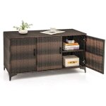 Costway coffre de rangement en rsine tress 318l, 3 portes avec etagres amovibles, bote de rangement ...